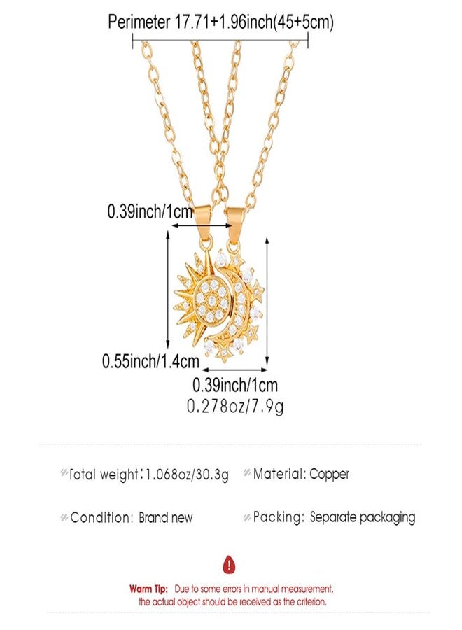 MarveBard Sun Moon Necklace Set Stackable Necklace for Women Men Sparkling Gold Silver Rhinestone Sun Pendant Necklace Couple Necklaces Matching Necklaces as Friendship Best Friend Jewelry for Women Men (Gold+Silver) - Image 3